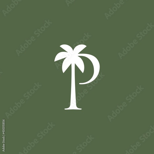 palm tree p letter mark logo vector icon illustration