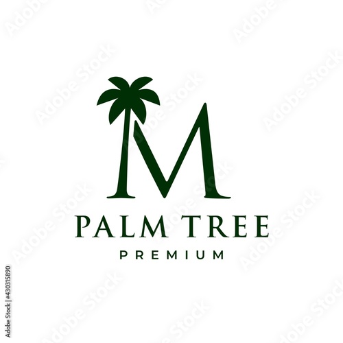 palm tree m letter mark logo vector icon illustration