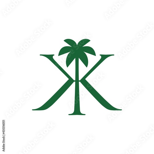 palm tree kk double k letter mark logo vector icon illustration