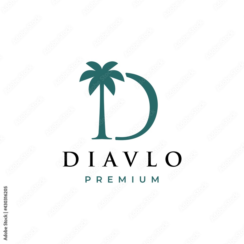 palm tree d letter mark logo vector icon illustration palm tree d letter mark logo vector icon illustration