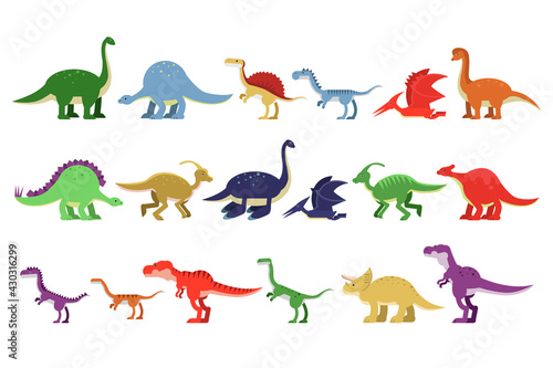 Dinosaurs Figures as Ancient Reptiles Isolated on White Background Vector Set