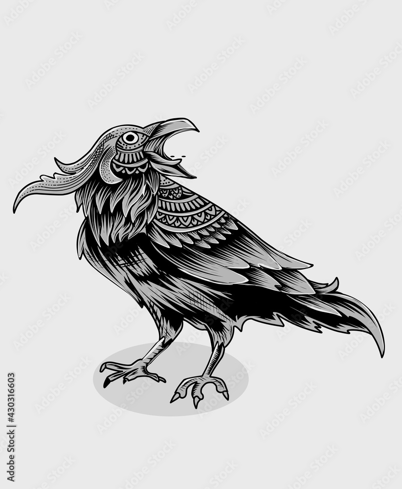 Fototapeta premium illustration vector vintage crow bird