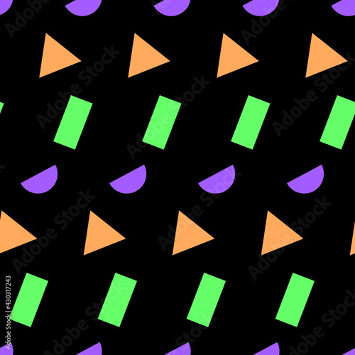 A seamless pattern of abstract geometric shapes. On a dark background. Vector illustration
