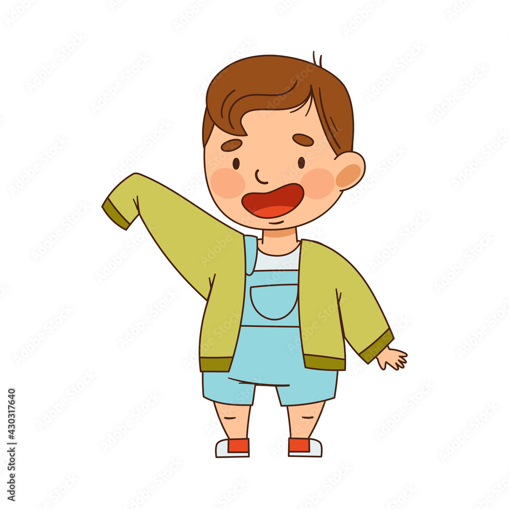Cute Infant Boy Putting Jacket On Vector Illustration