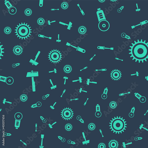 Set Screwdriver, Angle grinder, Hammer and Circular saw blade on seamless pattern. Vector