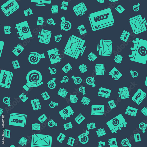 Set Monitor and envelope, Website template, Mail and e-mail in hand and Calendar with email on seamless pattern. Vector