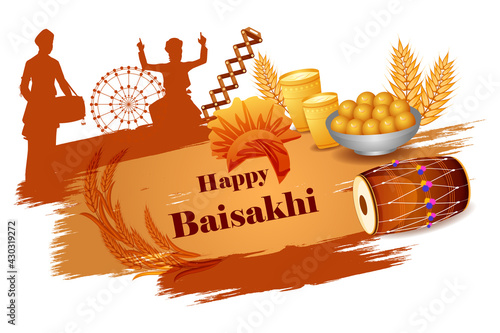 Greetings background for Punjabi New Year festival Vaisakhi celebrated in Punjab India
