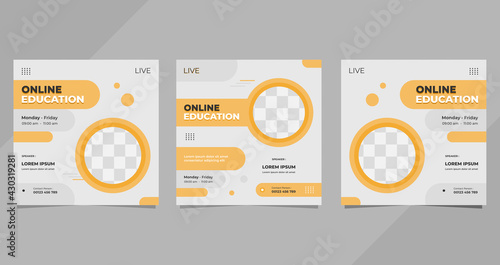 Set of Online education social media post templates with minimal background and Geometric shape	