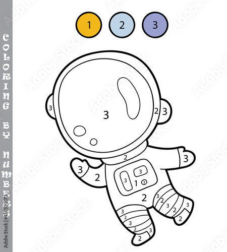 funny coloring by numbers coloring educational game. Vector illustration coloring by numbers educational game with cartoon astronaut for kids