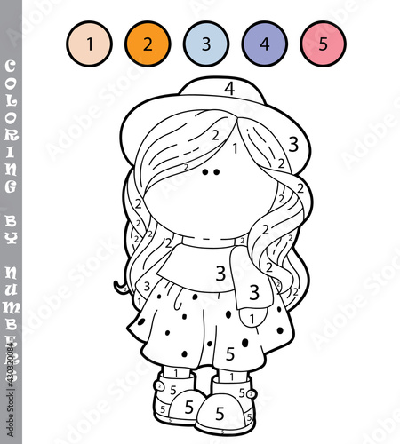 funny coloring by numbers coloring educational game. Vector illustration coloring by numbers educational game with cartoon textile doll for kids