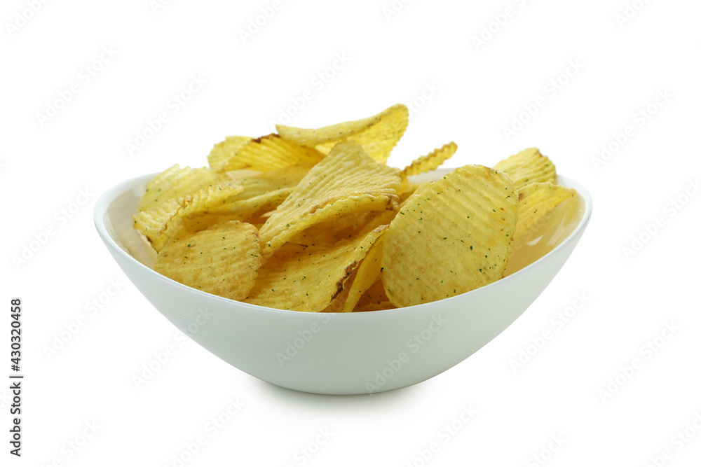 Bowl with chips isolated on white background Bowl with chips isolated on white background