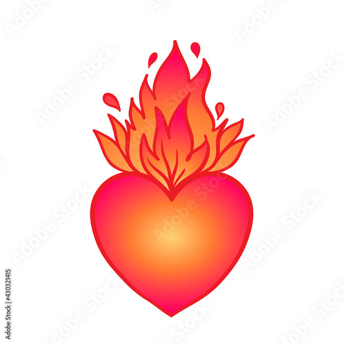 Sacred Heart of Jesus with rays. Vector illustration in red and gold isolated...