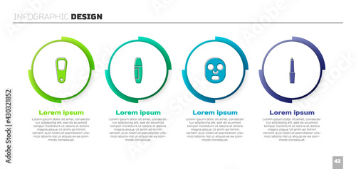 Set Pumice for feet, Mascara brush, Facial cosmetic mask and Nail file. Business infographic template. Vector