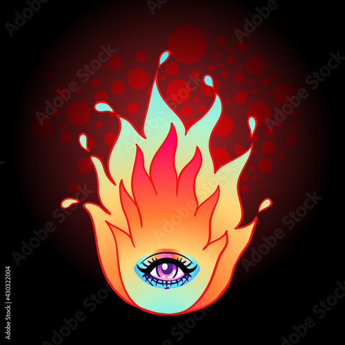 Burning Flame with an eye. All seeing eye with fire, symbol of the Masons, fi...