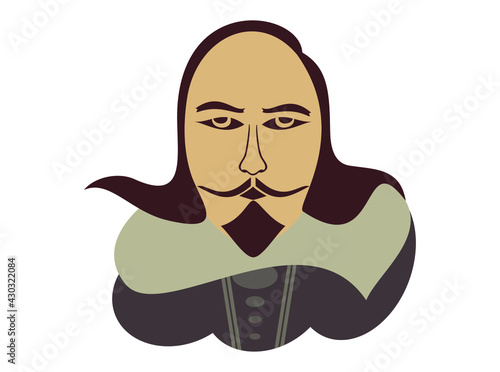 An abstract vector illustration of William Shakespeare on an isolated white background