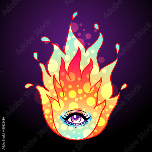 Burning Flame with an eye. All seeing eye with fire, symbol of the Masons, fi...
