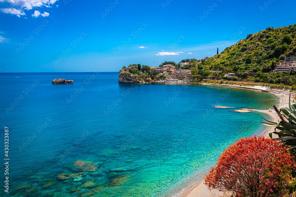 Tropical beach, turquoise sea, travel destination background 