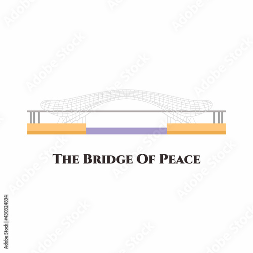 The Bridge of Peace in central Tbilisi, Georgia. The Bridge of Peace hangs delicately over the Kura River and connects the old town to the modern. Remarkable modern landmark. Flat vector illustration