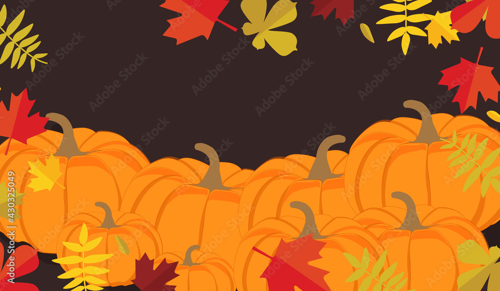 Autumn leaves and pumpkins border frame vector