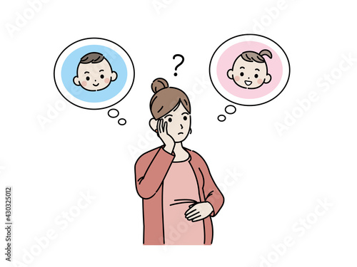 赤ちゃんの性別が知りたい妊婦　妊娠　イラスト素材