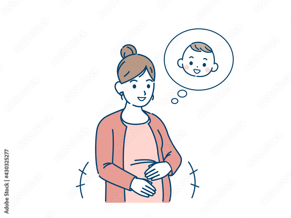 妊婦　お腹の赤ちゃんが動く　胎動する　イラスト素材