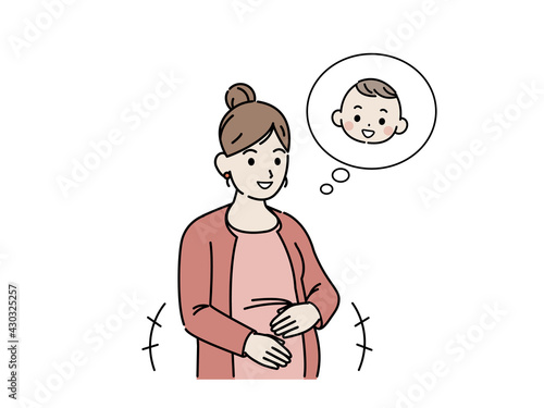 妊婦　お腹の赤ちゃんが動く　胎動する　イラスト素材