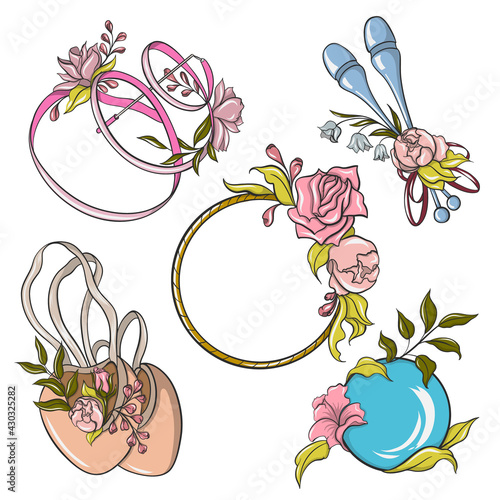 set of rhythmic gymnastics items