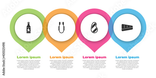 Set Tabasco sauce, Meat tongs, Steak meat and . Business infographic template. Vector