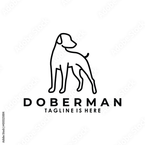 doberman dog line art logo stamp design vector