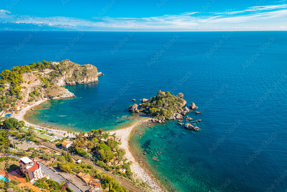 Incredible view of IsolaBella - a small island in Taormina, Sicily 