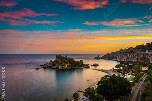 Romantic sunset at Isola Bella, Taormina, Sicily 