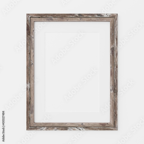 mockup of unique picture frame made of old weathered wood