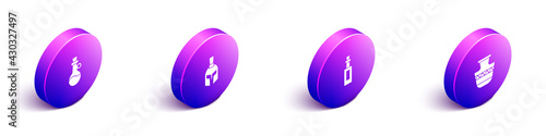 Set Isometric Bottle of olive oil, Greek helmet, and Ancient amphorae icon. Vector