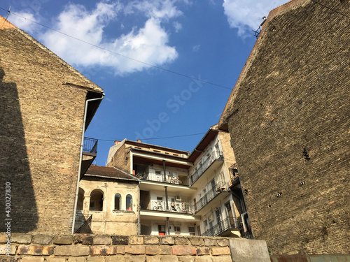 Old deteriorating buildings in the Józsefváros suburb (8th district) in Budapest, Hungary.