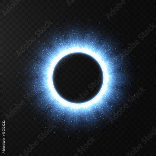 Collection of light neon frames. Circle  oval  star. Festive blue light strokes. Isolated on a transparent black background. Vector illustration.