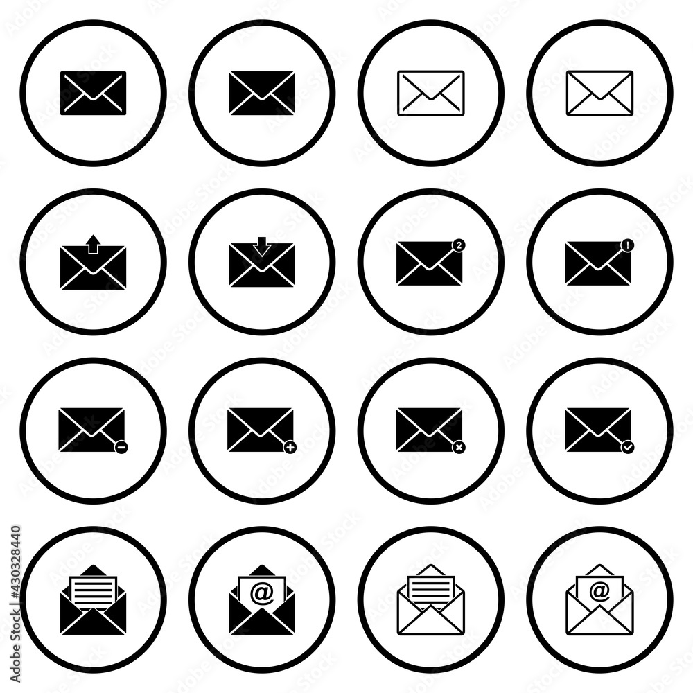 message icon set, envelope icon set vector sign symbol message icon set, envelope icon set vector sign symbol