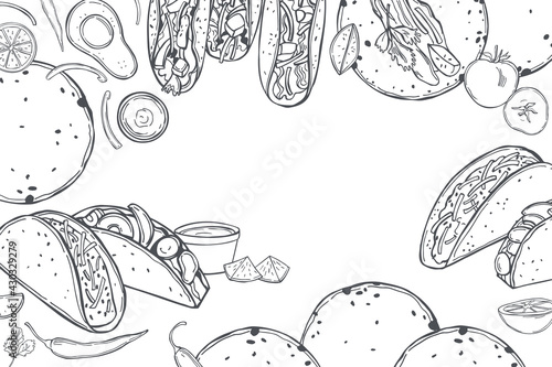 Mexican tacos. Vector background.