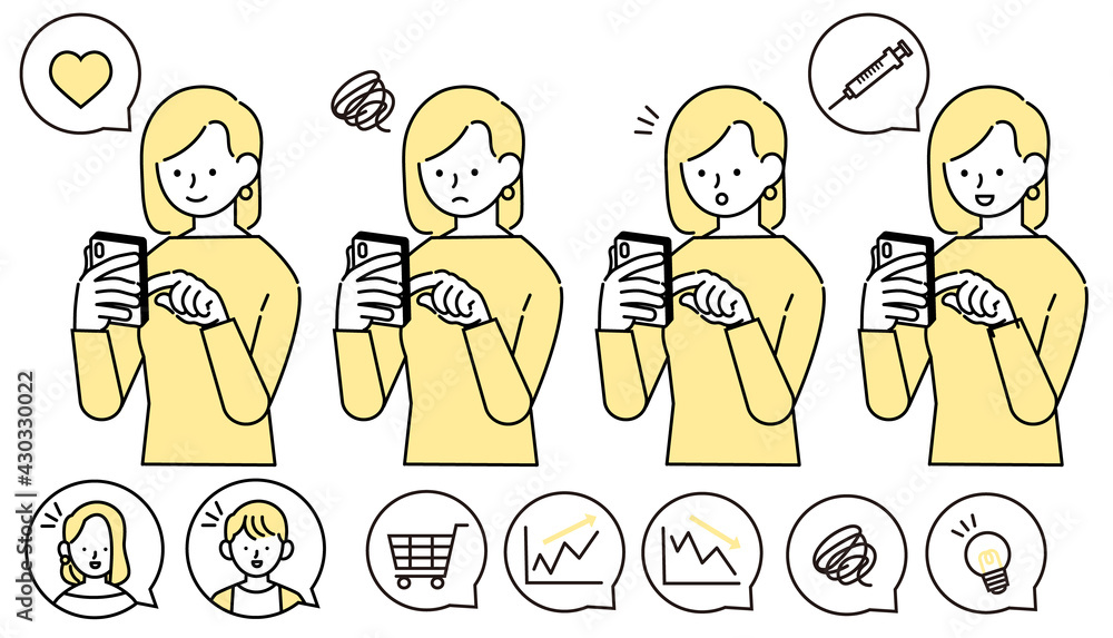 スマホで買い物やワクチンの予約をする私服の女性のイラスト Stock Vector Adobe Stock スマホで買い物やワクチンの予約をする私服の女性のイラスト Stock Vector Adobe Stock