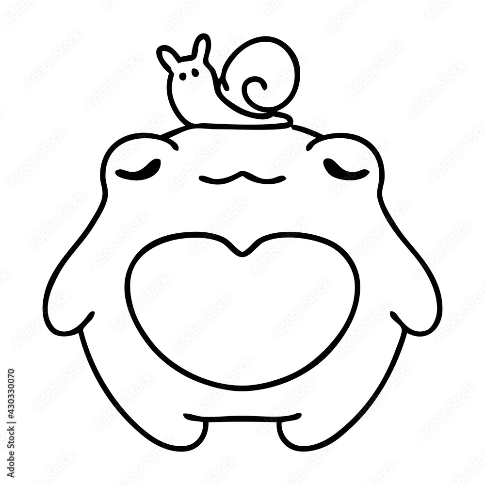 happy frog with a snail on head
