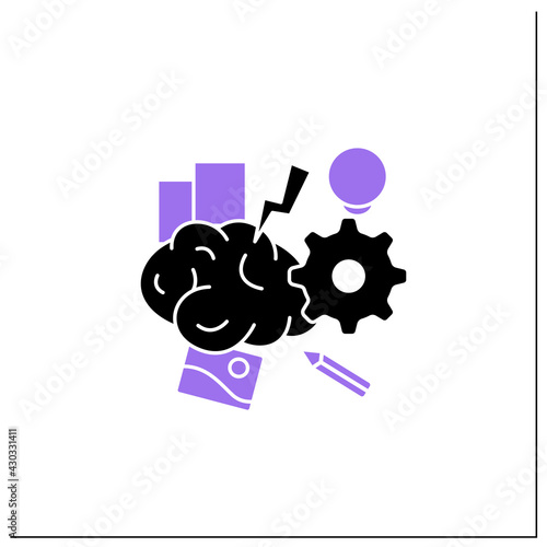Brainstorming glyph icon.Relaxed, informal approach to problem solving with lateral thinking. Exchange, generate ideas.Designer skills concept.Filled flat sign. Isolated silhouette vector illustration