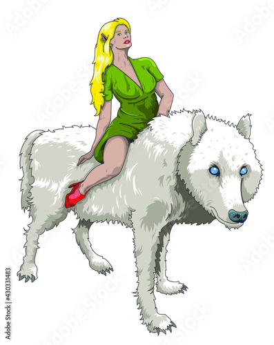 Elfe à cheval sur un loup blanc