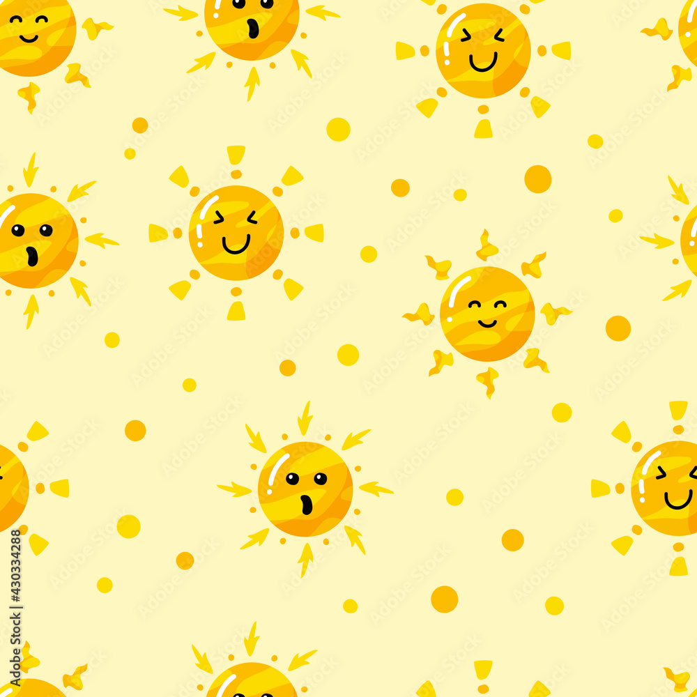 funny flat hand drawn cute sun seamless pattern funny flat hand drawn cute sun seamless pattern