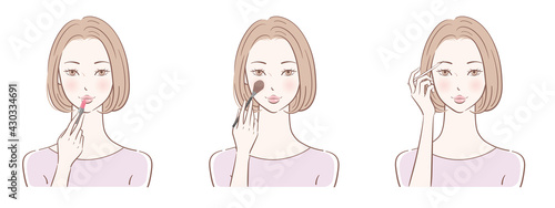 メイクする女性、ベクターイラスト