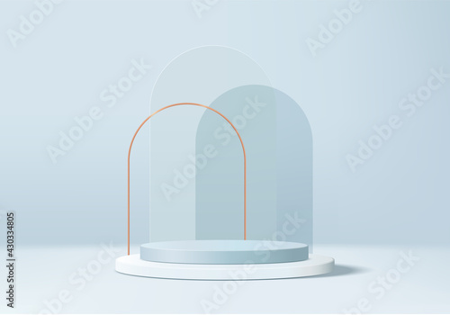 3d display product abstract minimal scene with geometric podium platform. cylinder background vector 3d rendering with podium. stand for cosmetic products. Stage showcase on pedestal 3d blue studio