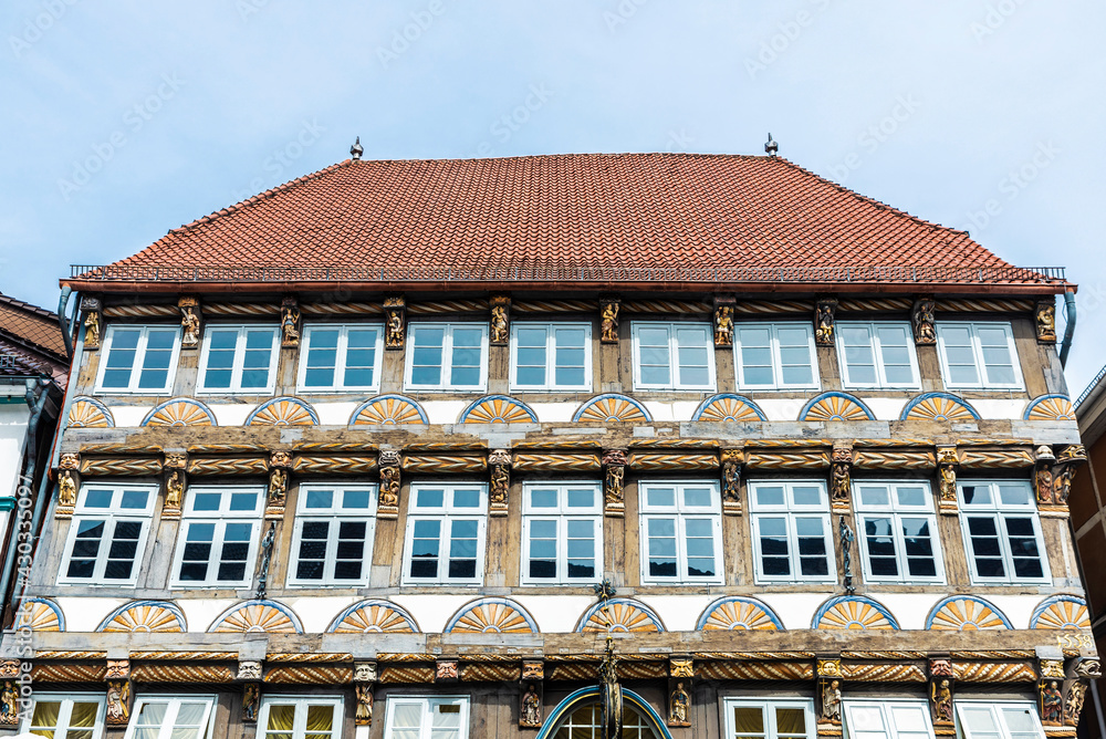 Fototapeta premium Facade of an old medieval building in Hamelin, Germany