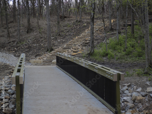 Obraz na plátne Bridge and stone stairs in Ernie Miller Nature Center and ParkOlathe, KS