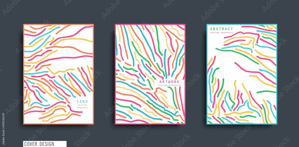 Obraz premium Creative covers with hand drawn doodle composition. Minimal trendy style. Chaotic thin line art print design. Vector poster layout