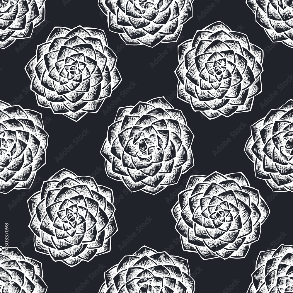 Seamless pattern with hand drawn chalk camellia japonica Seamless pattern with hand drawn chalk camellia japonica