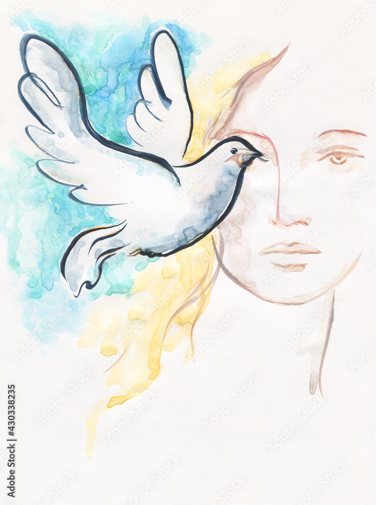 Obraz premium watercolor painting. fantasy female portrait. illustration. 