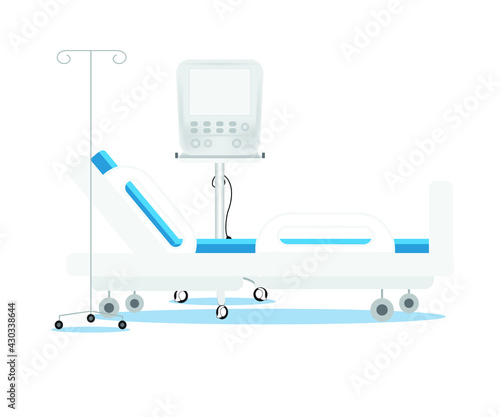 illustration of the Patient bed with ventilator isolate on white background. Patient room , Intensive care unit in a hospital or clinic.
